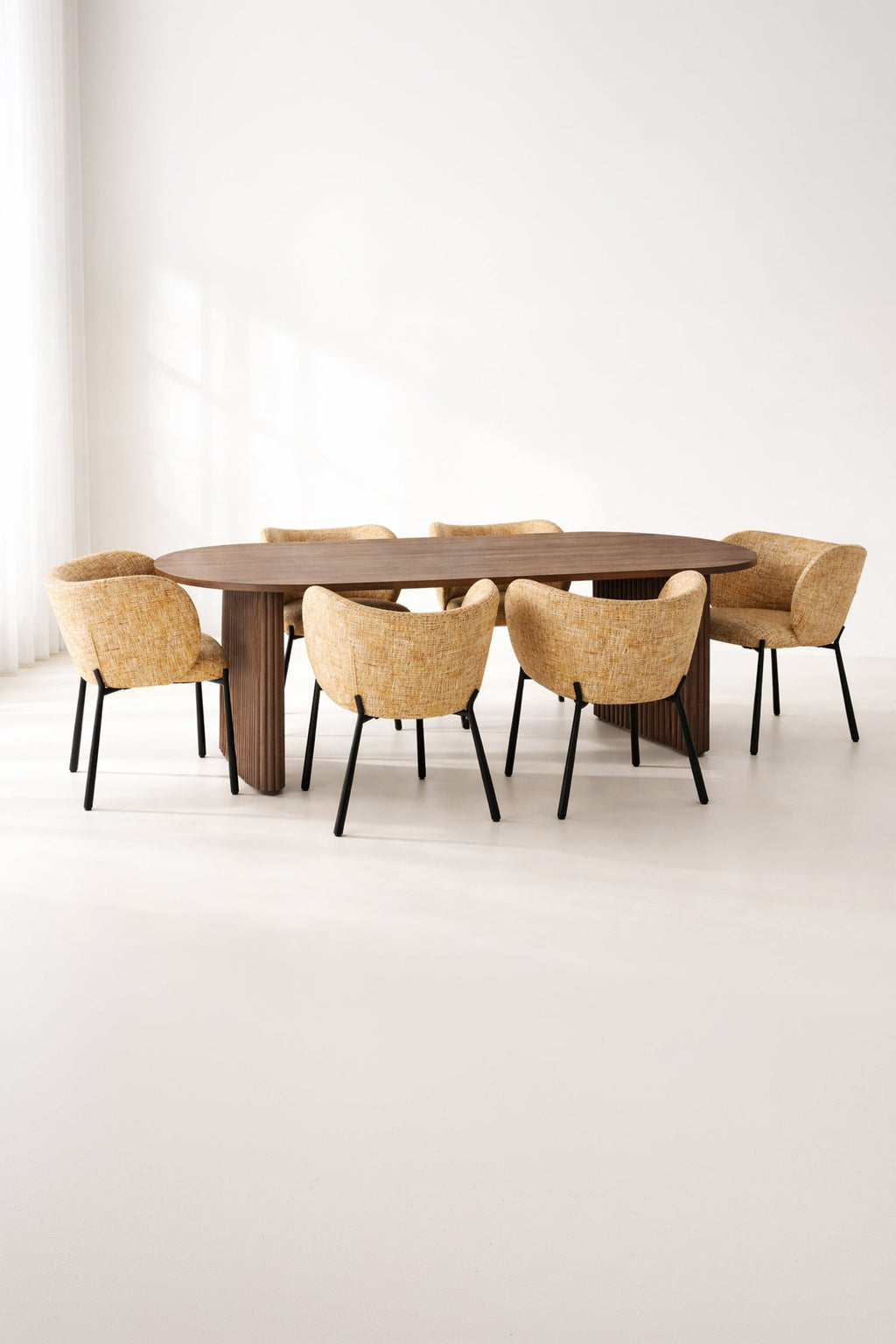 Suzan - Oval Table Set - Walnut/Fabric/Wood Effect - Walnut