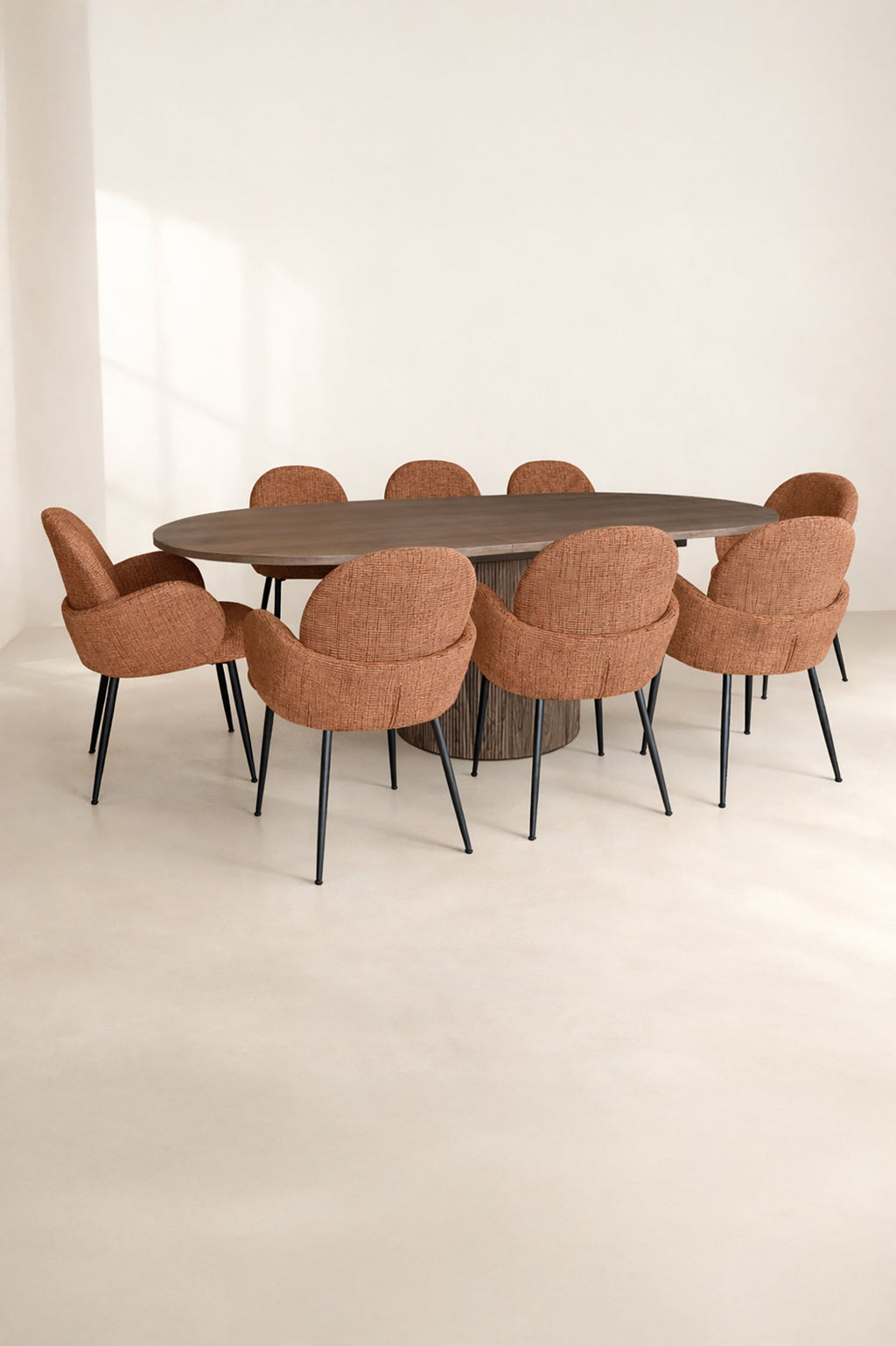 Ginette - Ensemble Table Extensible + 6 Fauteuils - Tissu - Terracotta