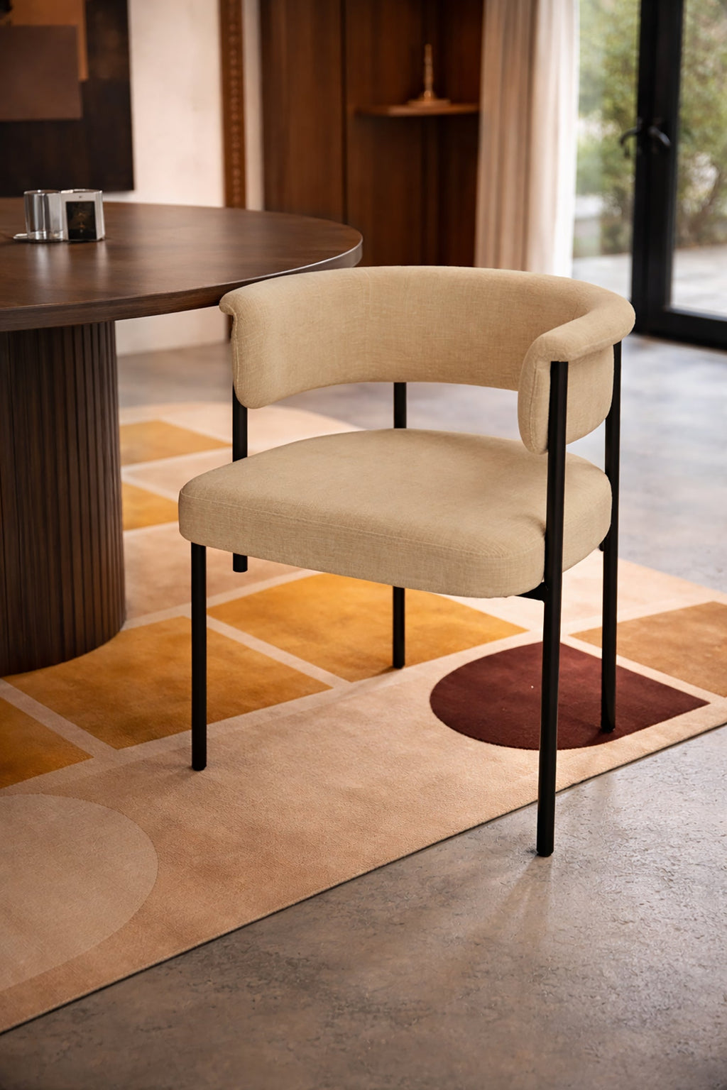 Colette - Ensemble Table Extensible + 6 Fauteuils - Tissu/Mdf - Beige