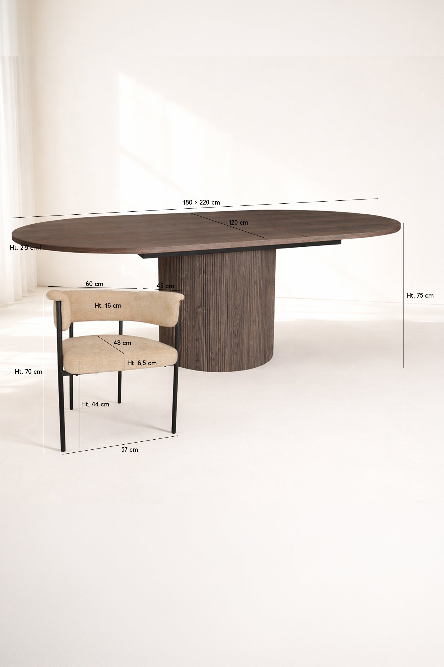 Colette - Ensemble Table Extensible + 6 Fauteuils - Tissu/Mdf - Beige