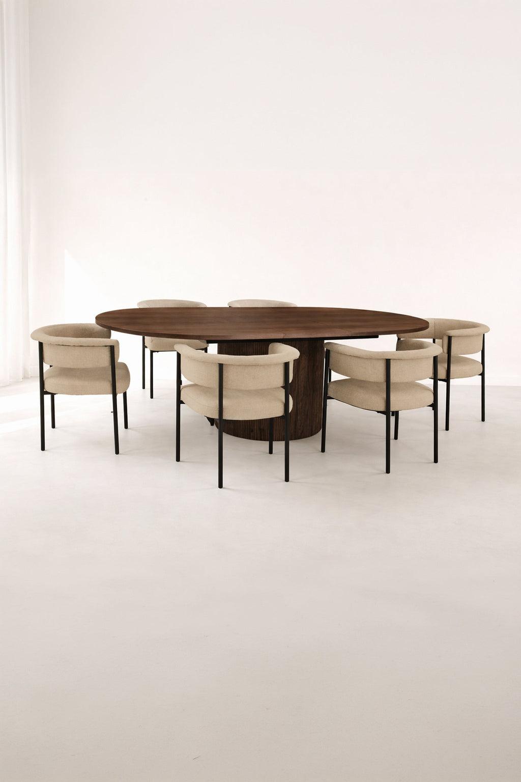 Colette - Ensemble Table Extensible + 6 Fauteuils - Tissu/Mdf - Beige