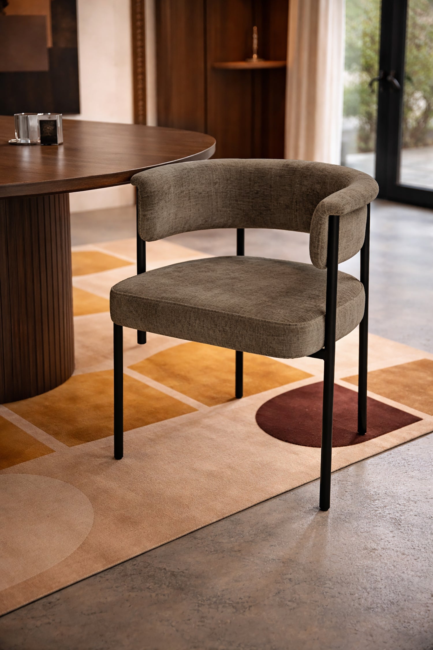 Colette - Ensemble Table Extensible + 6 Fauteuils - Tissu/Mdf - Coffee