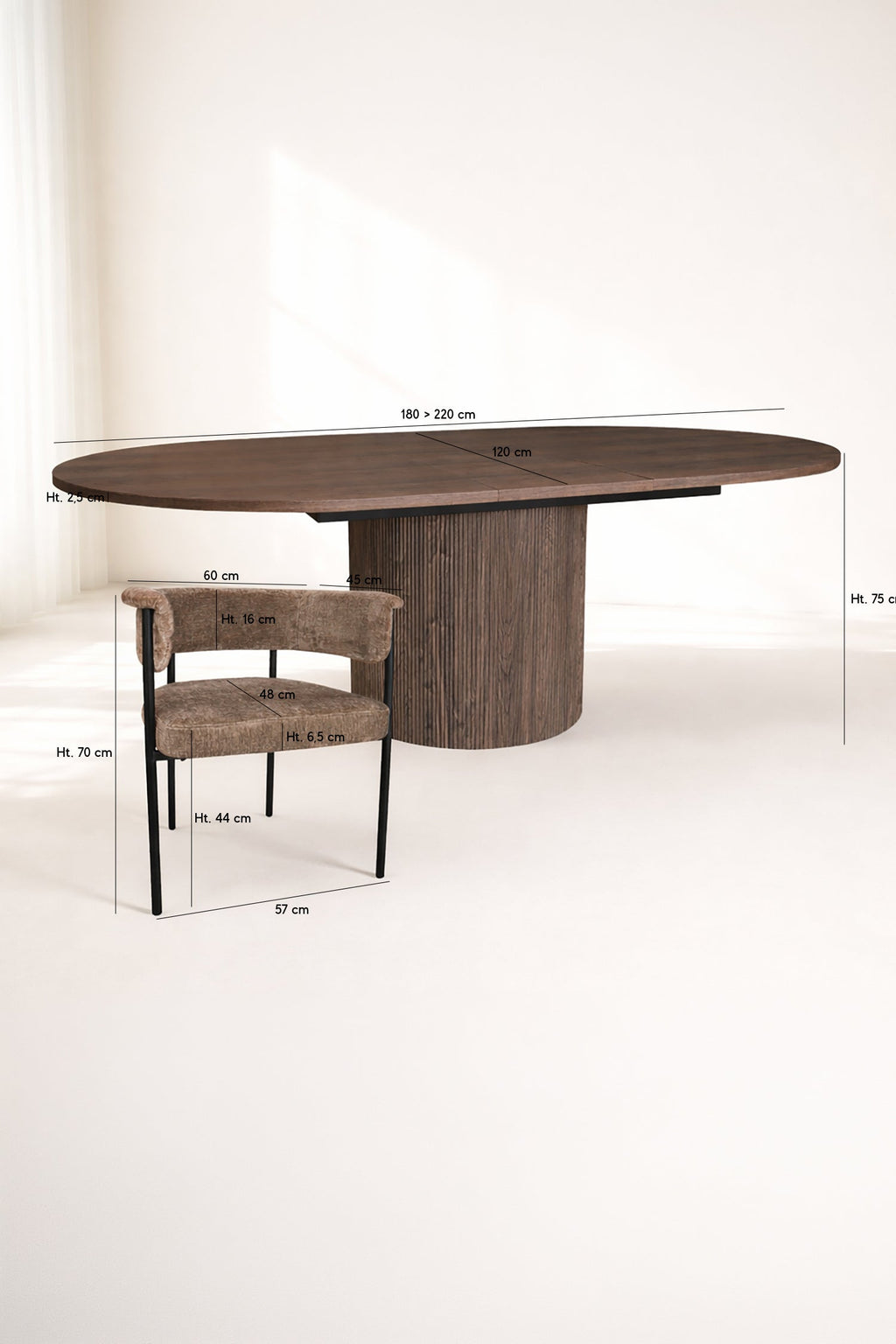 Colette - Ensemble Table Extensible + 6 Fauteuils - Tissu/Mdf - Coffee