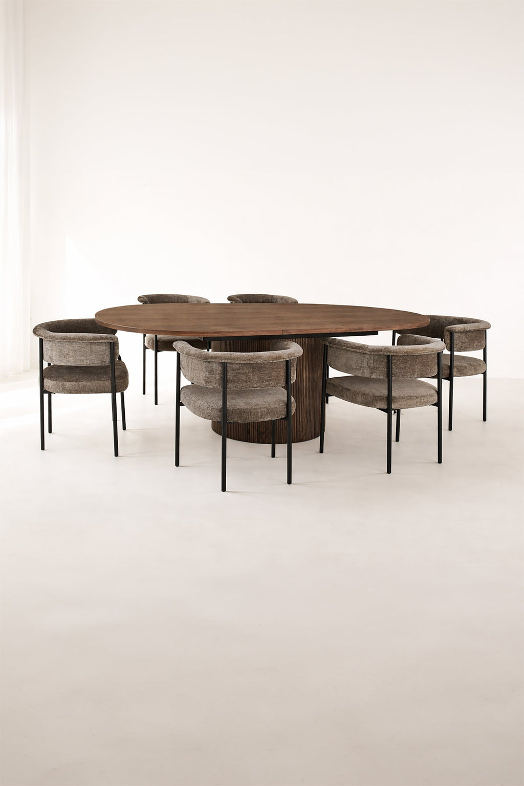 Colette - Ensemble Table Extensible + 6 Fauteuils - Tissu/Mdf - Coffee