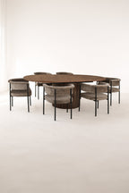 Colette - Ensemble Table Extensible + 6 Fauteuils - Tissu/Mdf - Coffee