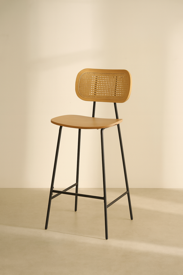 Nosara - Set of 2 Bar Chairs - Rattan/Metal/Wood - Black/Natural