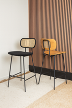 Nosara - Silla de bar Lot2 - Pana/Ratán/Metal/Madera - Negro