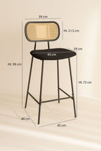 Set of 2 Nosara Bar Chairs - Rattan, Wood, Metal and Corduroy - Black