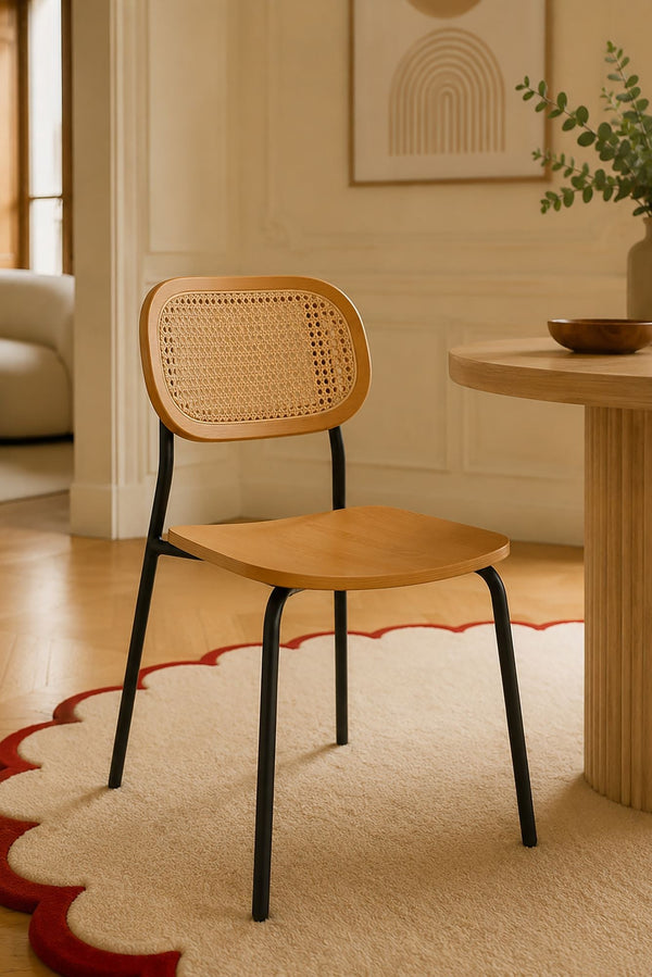 Nosara - Juego de 2 Sillas - Rattan/Metal/Madera - Negro/Natural