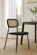 Set of 2 Nosara Chairs - Rattan, Wood, Metal and Corduroy - Black