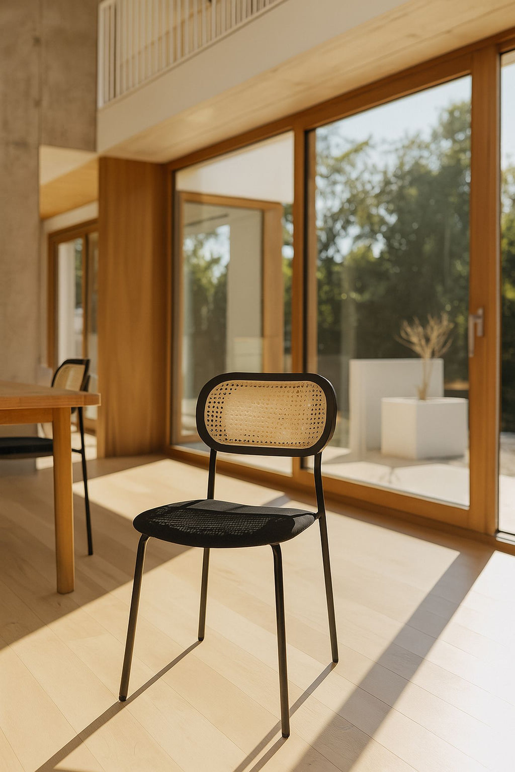 Set of 2 Nosara Chairs - Rattan, Wood, Metal and Corduroy - Black