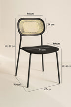 Set of 2 Nosara Chairs - Rattan, Wood, Metal and Corduroy - Black