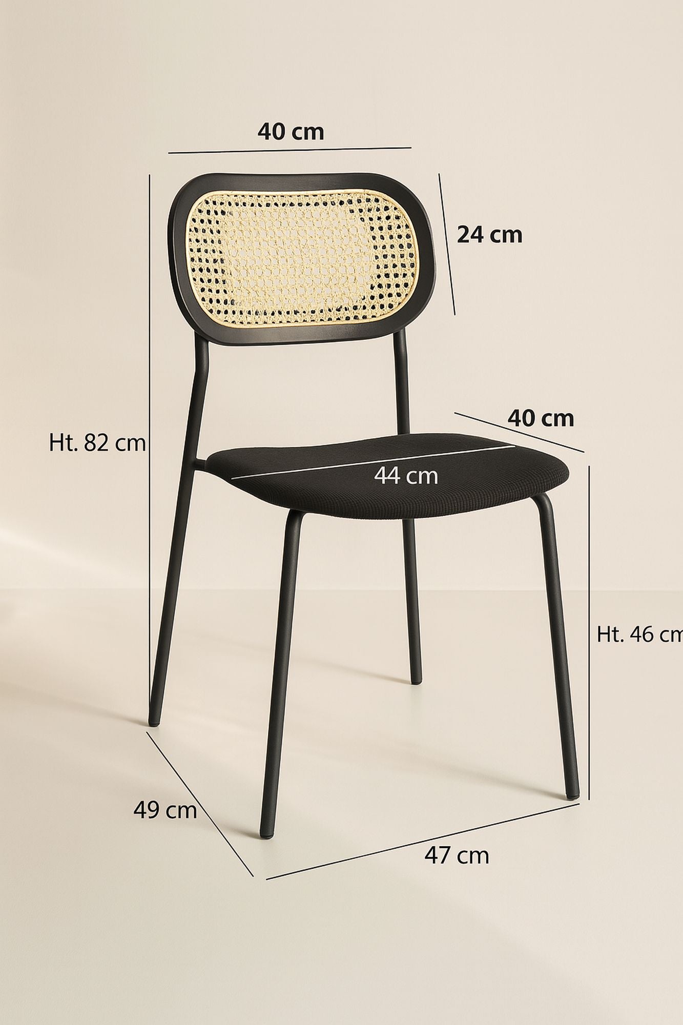 Set of 2 Nosara Chairs - Rattan, Wood, Metal and Corduroy - Black