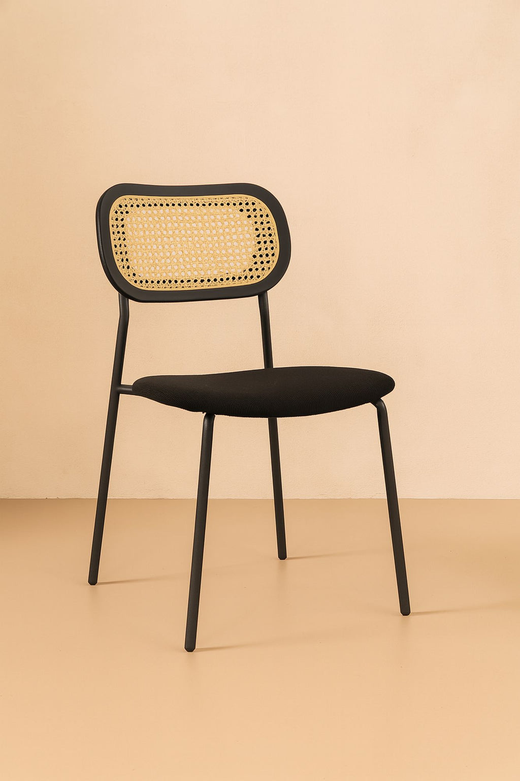 Set of 2 Nosara Chairs - Rattan, Wood, Metal and Corduroy - Black