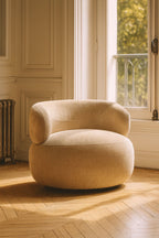 Glove Swivel Armchair In Textured Velvet - Beige