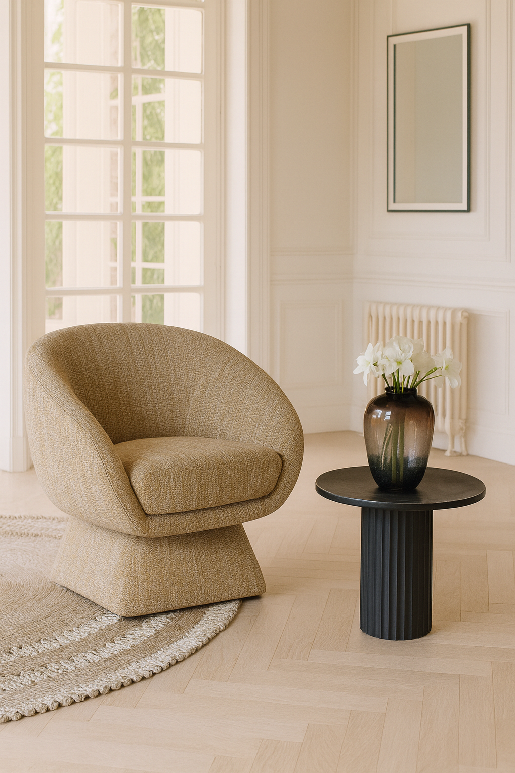 Sixties Swivel Armchair - Tweed Fabric - Yellow Ocher