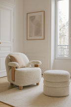 Ulysse - Fauteuil - Bouclette/Bois - Beige
