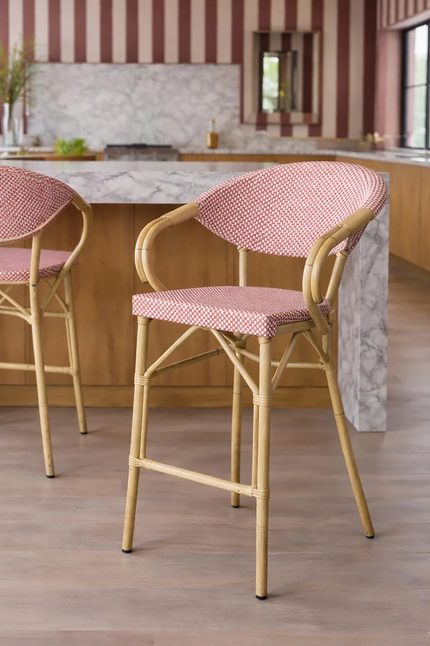 Amalfi - Lot 2 Fauteuils De Bar - Aspect Rotin/Textilene - Rouge