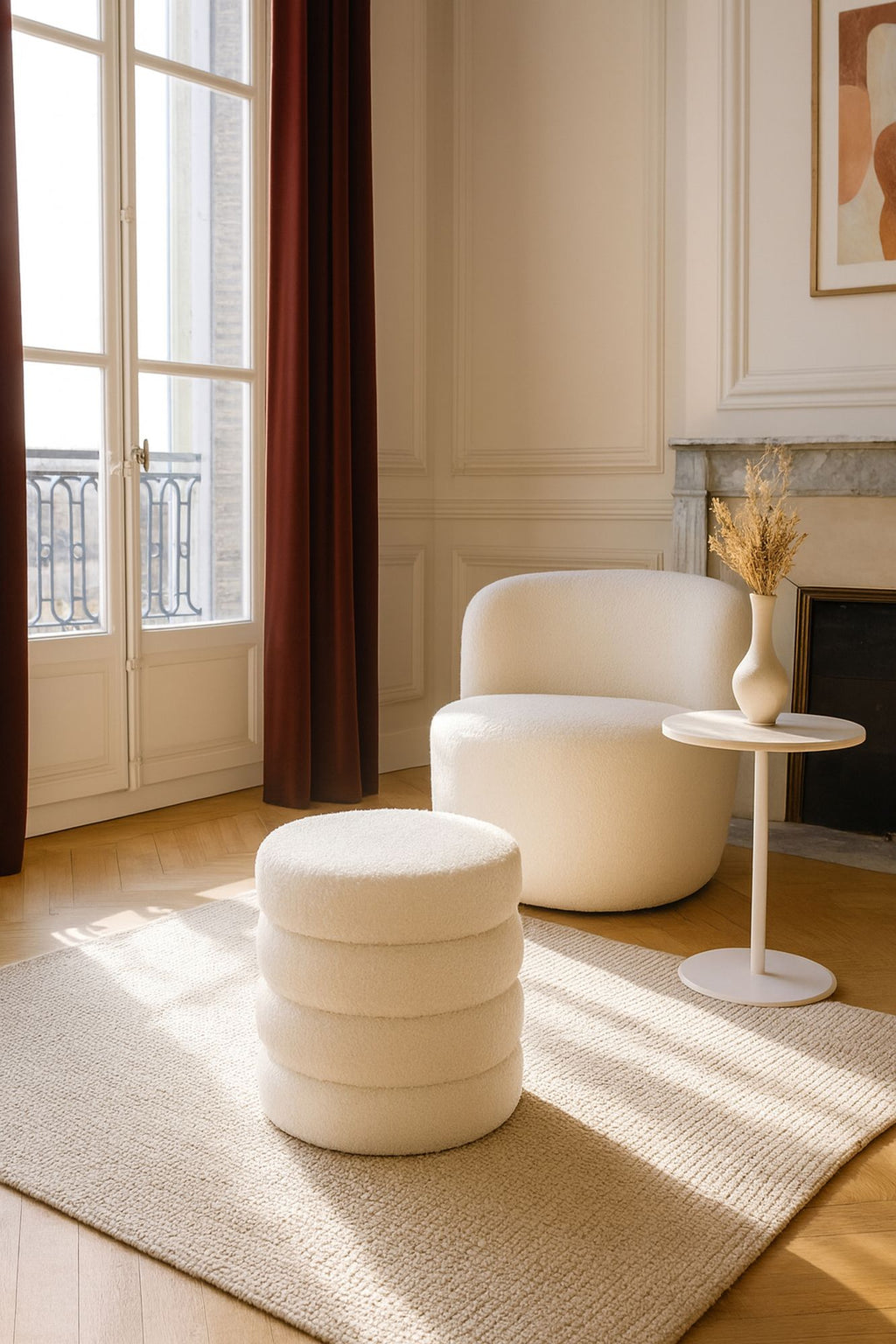Malo Pouf In Teddy Fabric - White
