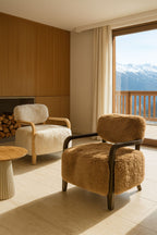 Yack - Fauteuil - Fourrure/Tissu/Bois - Beige
