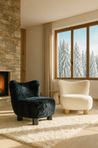 Artic - Fauteuil - Fourrure/Bois - Noir/Bleu