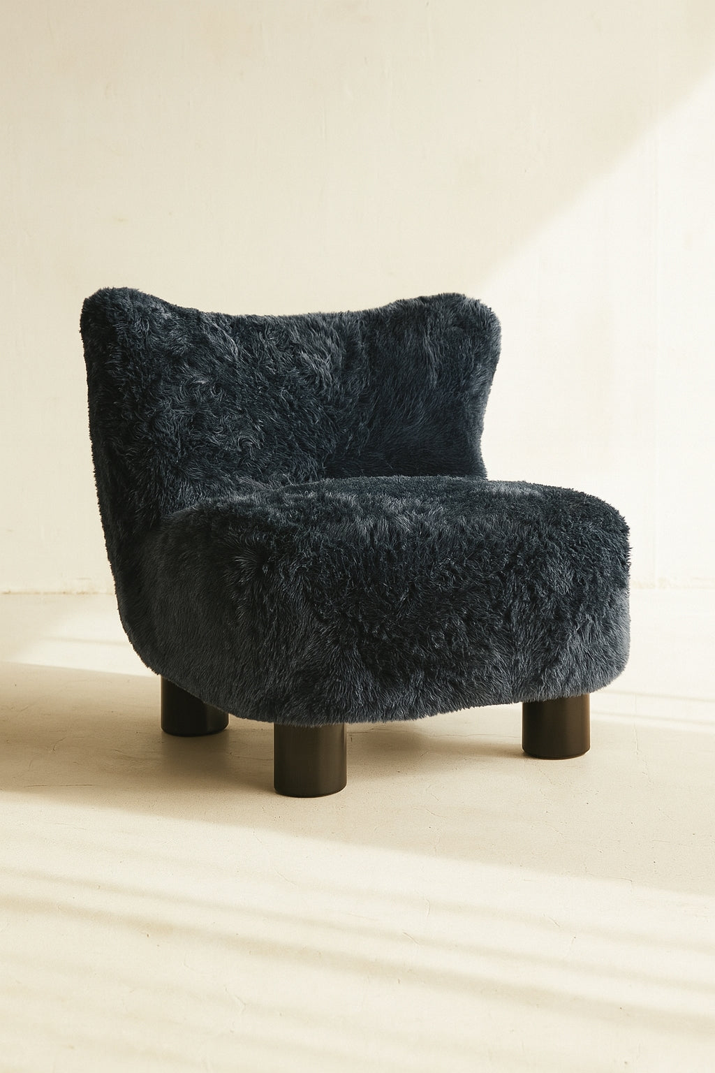Artic - Fauteuil - Fourrure/Bois - Noir/Bleu