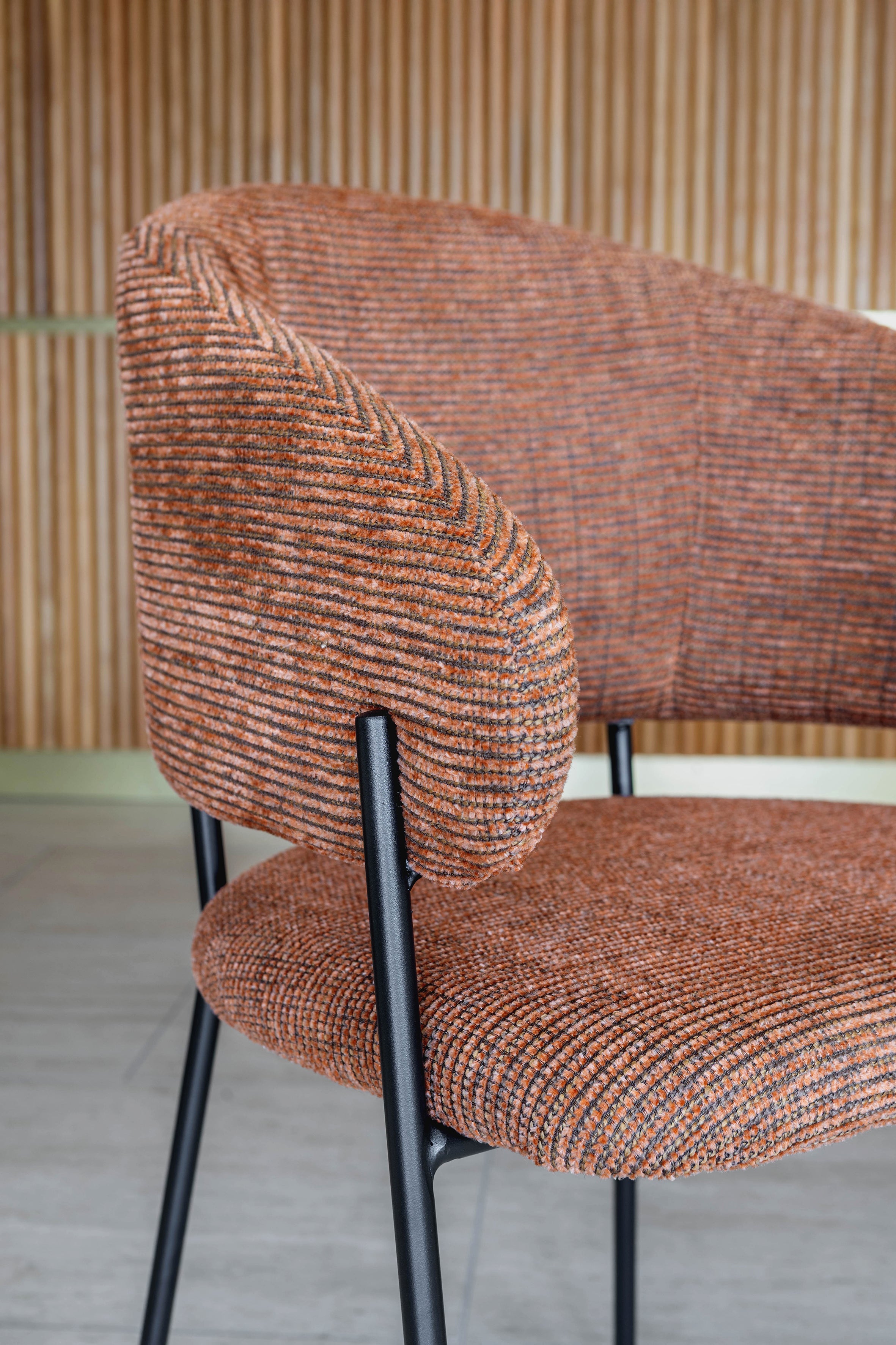 Eros - Lot 2 Fauteuils De Table - Tissu Tweed/Metal - Brique/Noir