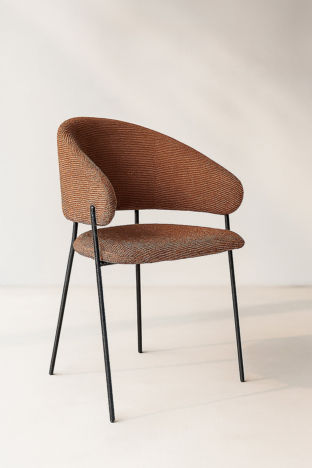 Eros - Lot 2 Fauteuils De Table - Tissu Tweed/Metal - Brique/Noir