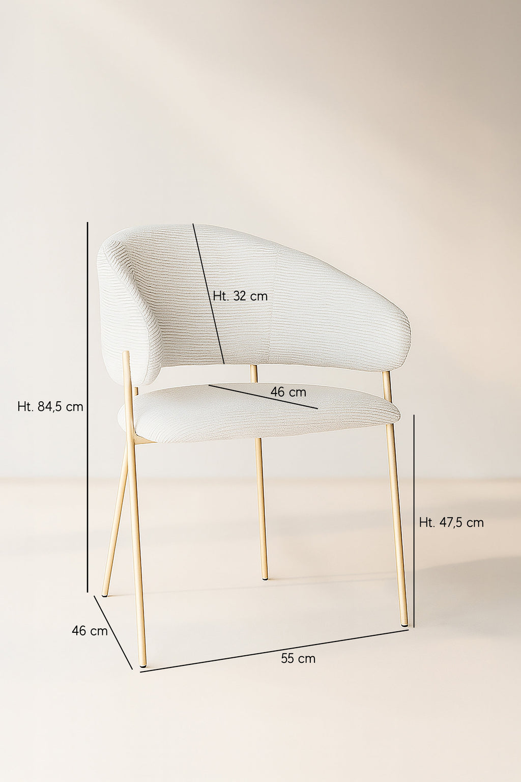 Eros - Lot 2 Fauteuils De Table - Tissu Tweed/Metal - Ecru/Noir
