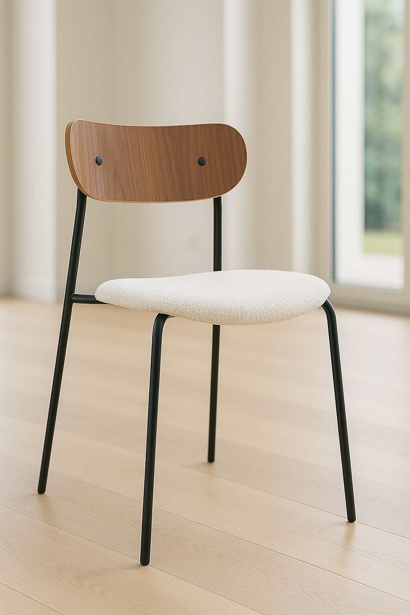 Gaston - Lot2 Chaise - Bouclette/Métal/Bois - Écru