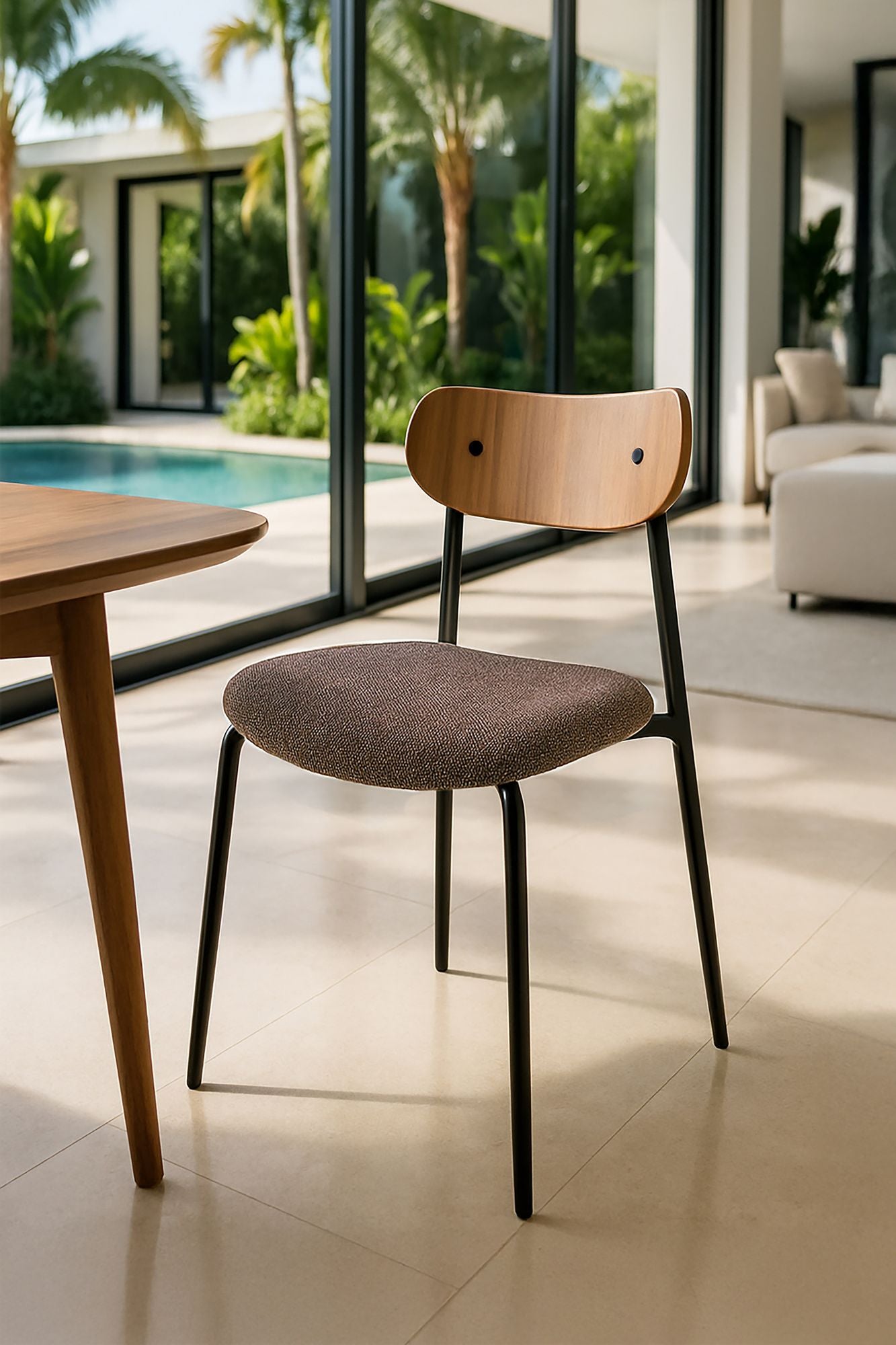Gaston - Lot2 Chaises - Tweed/Metal/Bois - Chataigne
