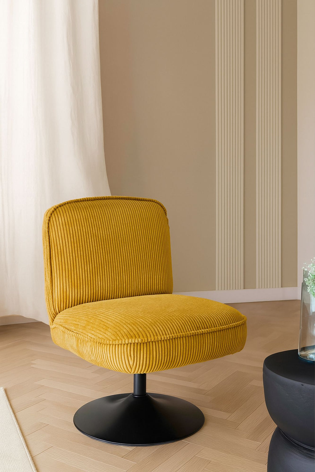 Sillón giratorio Funky - Pana - Azafrán con patas de metal negro