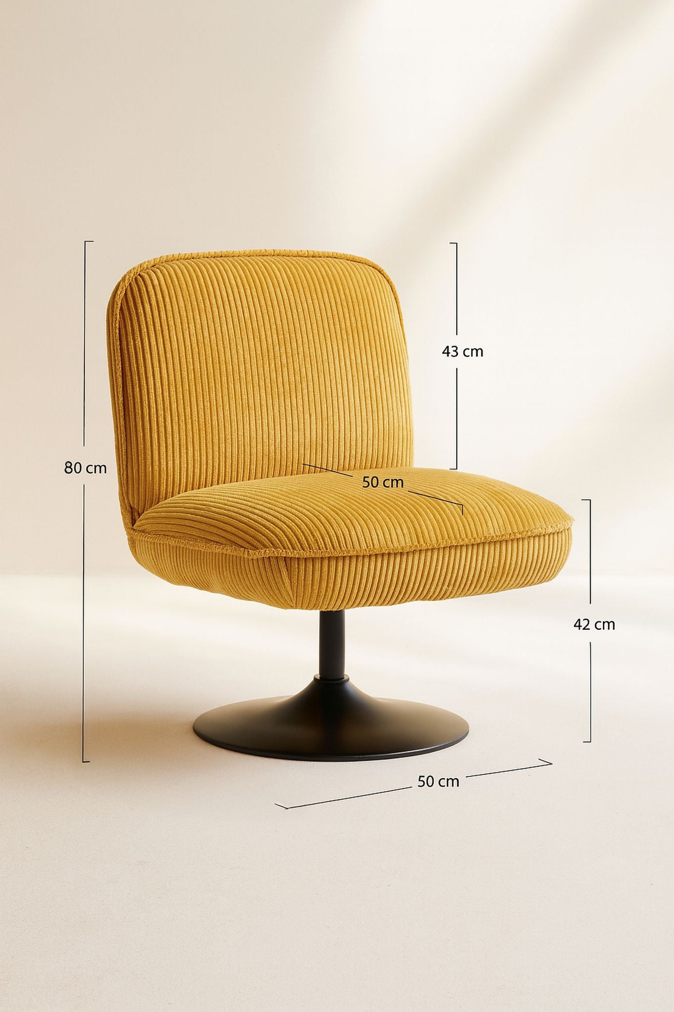 Sillón giratorio Funky - Pana - Azafrán con patas de metal negro
