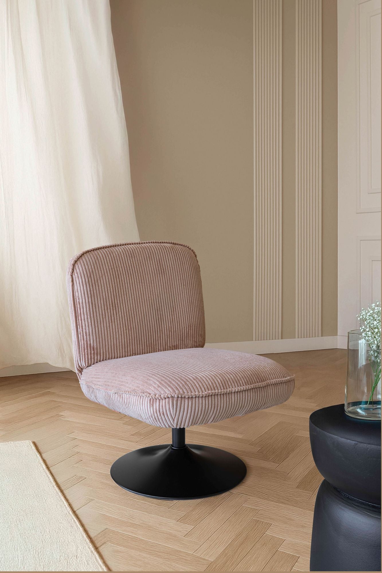 Funky - Fauteuil Pivotant - Velour Côtelé/Metal - Noir/Rose