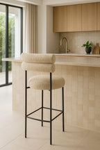 Set of 2 Gina Bar Stools - Beige Tweed Fabric