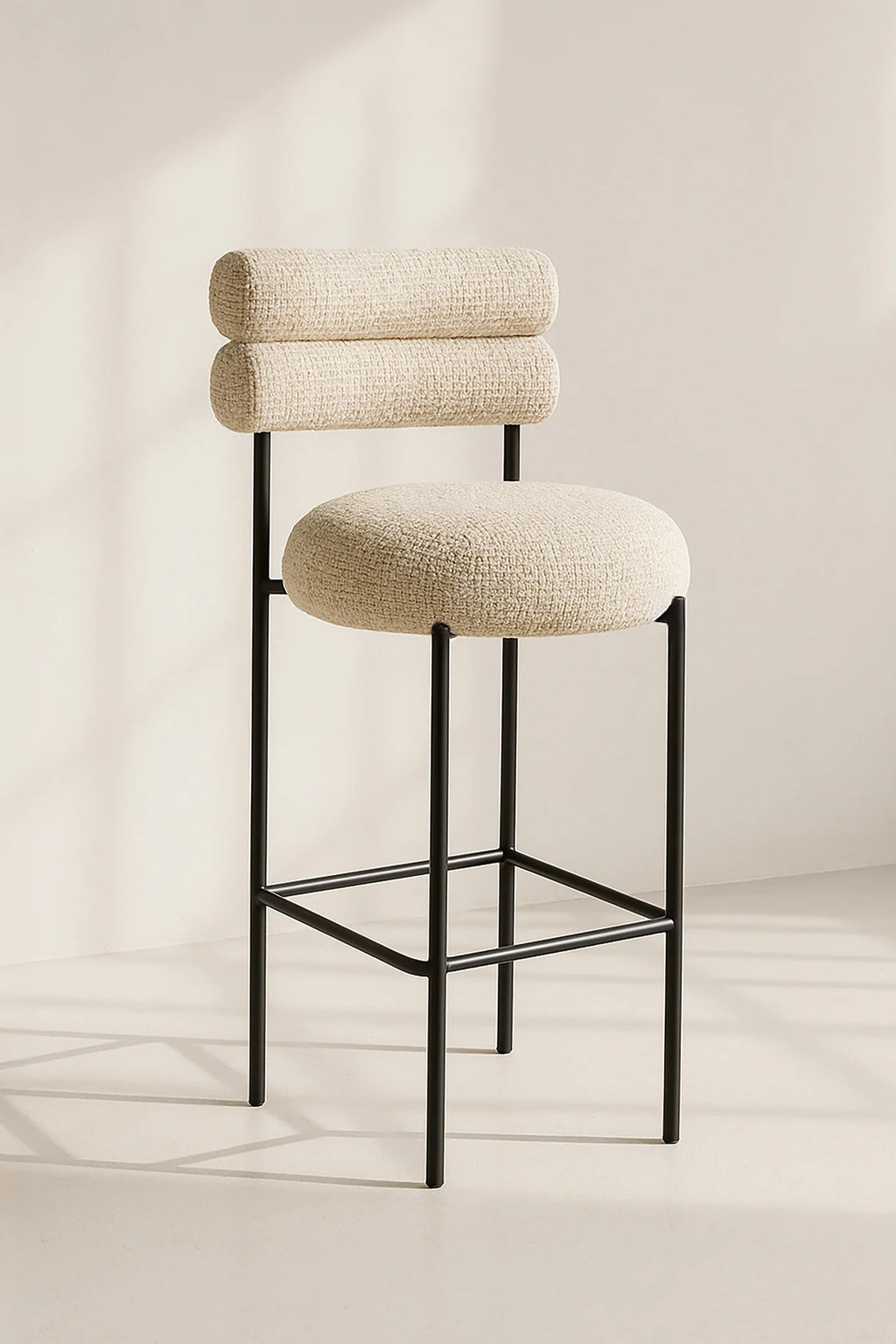 Set of 2 Gina Bar Stools - Beige Tweed Fabric