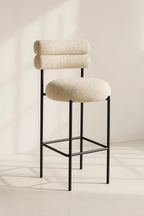 Set of 2 Gina Bar Stools - Beige Tweed Fabric