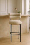 Set of 2 Gina Bar Stools - Beige Tweed Fabric
