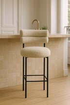 Set of 2 Gina Bar Stools - Beige Tweed Fabric