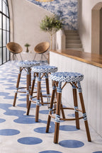 Scala - Tabouret De Bar Haut - Alu Aspect Bambou/Textilene - Bleu