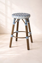 Scala - Tabouret De Bar Haut - Alu Aspect Bambou/Textilene - Bleu