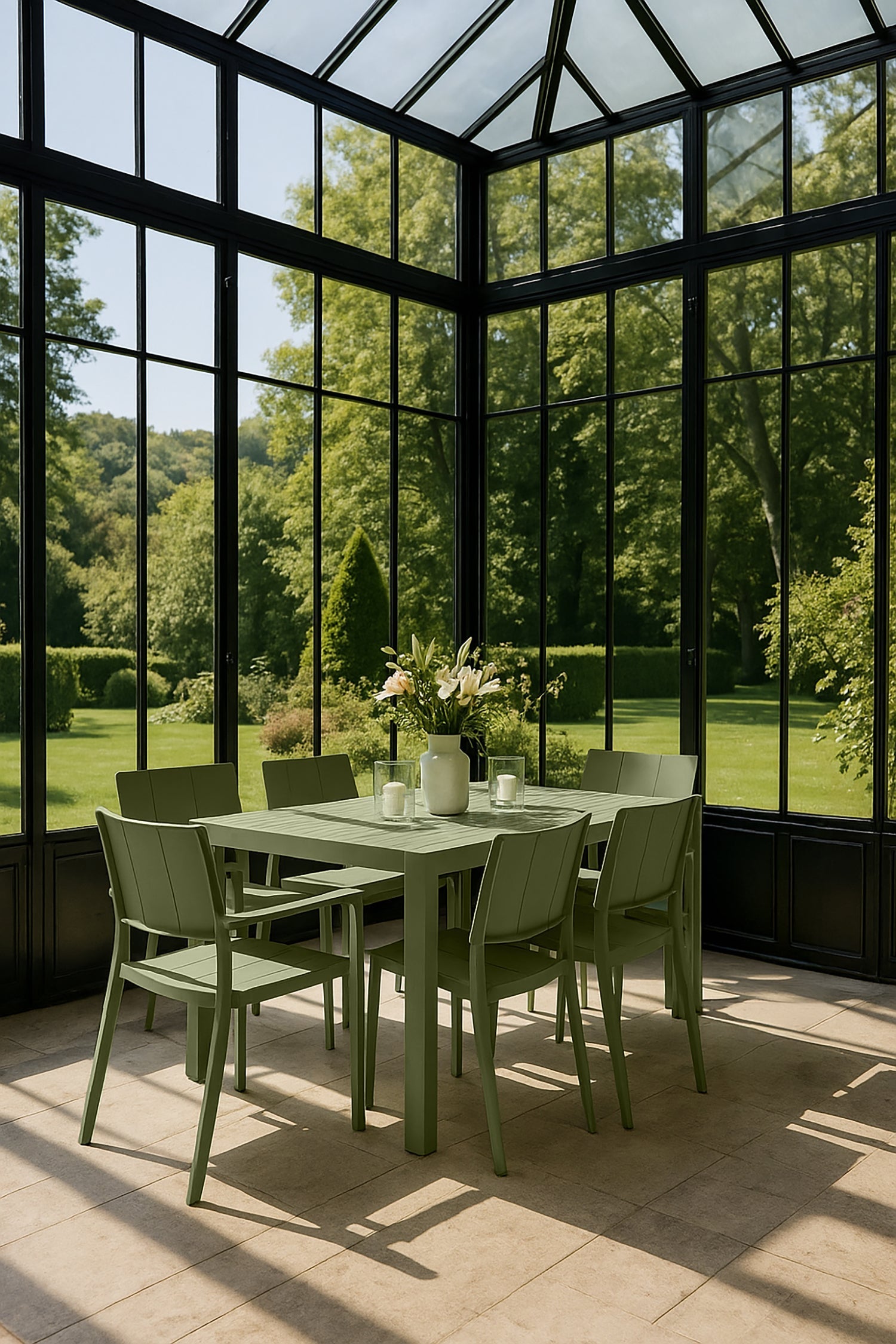 Patio - Ensemble Table + 2 Fauteuils + 4 Chaises - Polypropylene - Vert