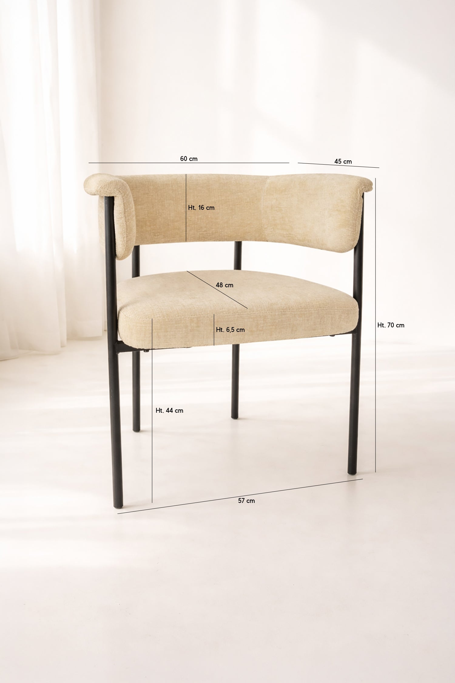 Colette - Lot 2 Fauteuils De Table - Tissu/Métal - Beige/Noir