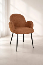 Ginette - Lot 2 Fauteuils De Table - Tissu Tweed/Métal - Noir/Terracotta