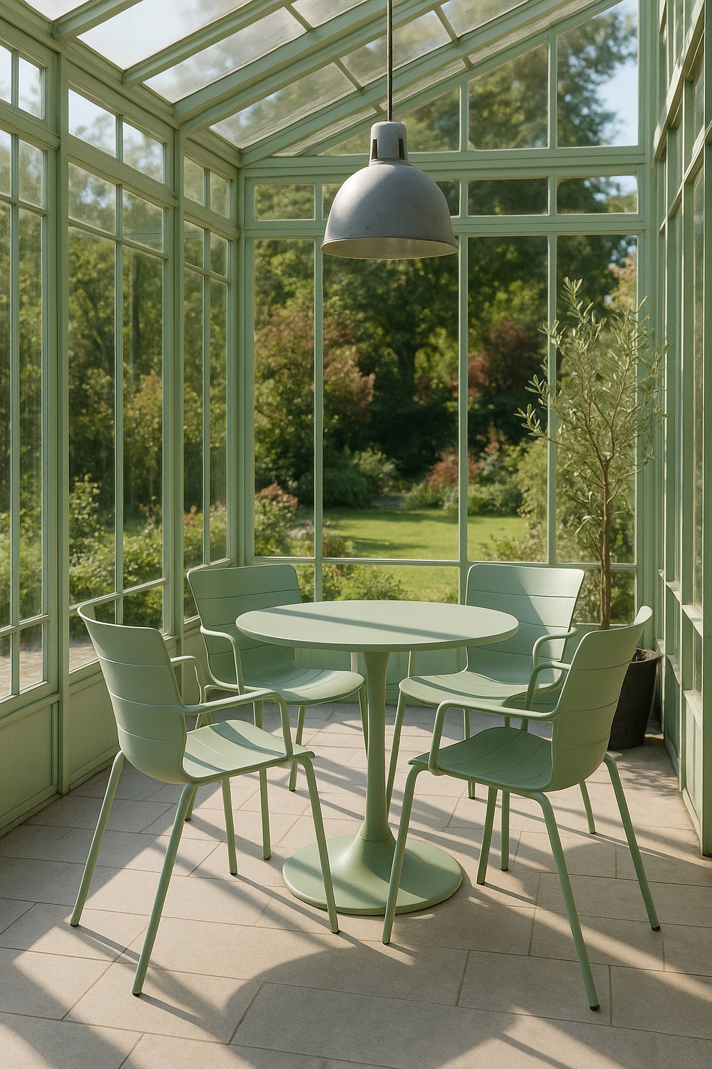 Juego de 4 sillones de mesa de interior Montauk - Polipropileno y metal verde