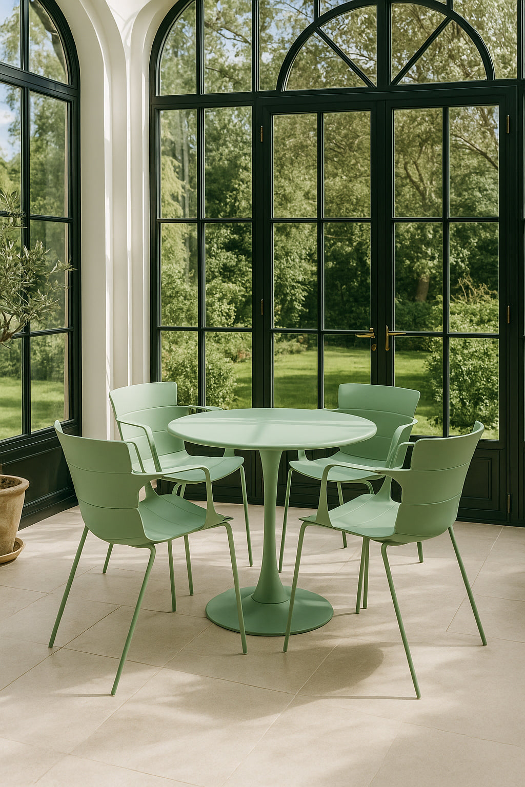 Juego de 4 sillones de mesa de interior Montauk - Polipropileno y metal verde