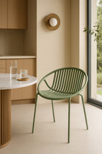 Set of 4 Calypso Indoor Table Armchairs - Polypropylene and Green Metal