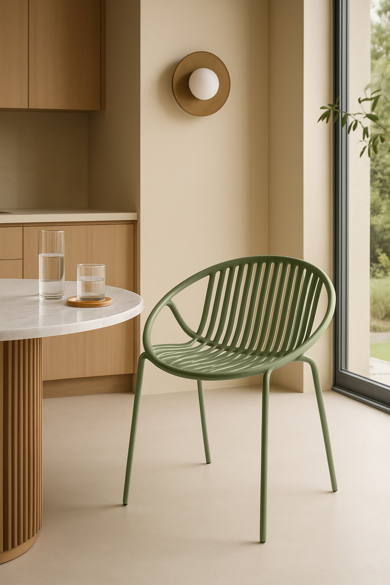 Set of 4 Calypso Indoor Table Armchairs - Polypropylene and Green Metal