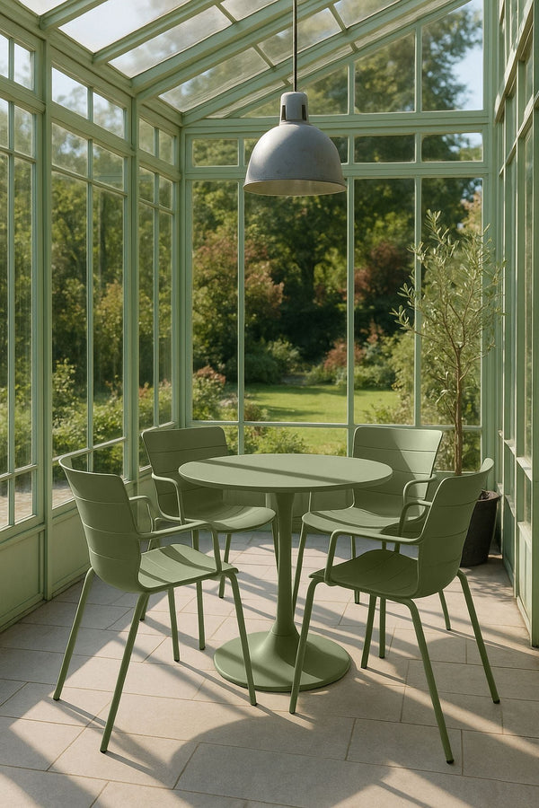 Conjunto de mesa y 4 sillones de interior Montauk - Polipropileno y metal verde