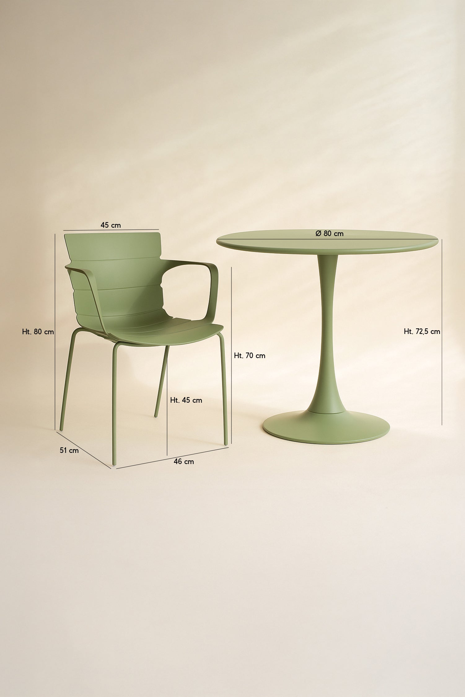 Montauk Indoor Table And 4 Armchairs Set - Polypropylene And Green Metal